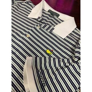 Masters Collection Mens‎ Striped Embroidered Masters Logo Short Sleeve Polo L